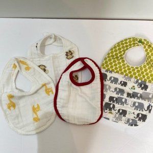 ADEN + ANAIS Classic Muslin Bibs + No Brand Elephant Bib For Baby Set of 4 Bibs